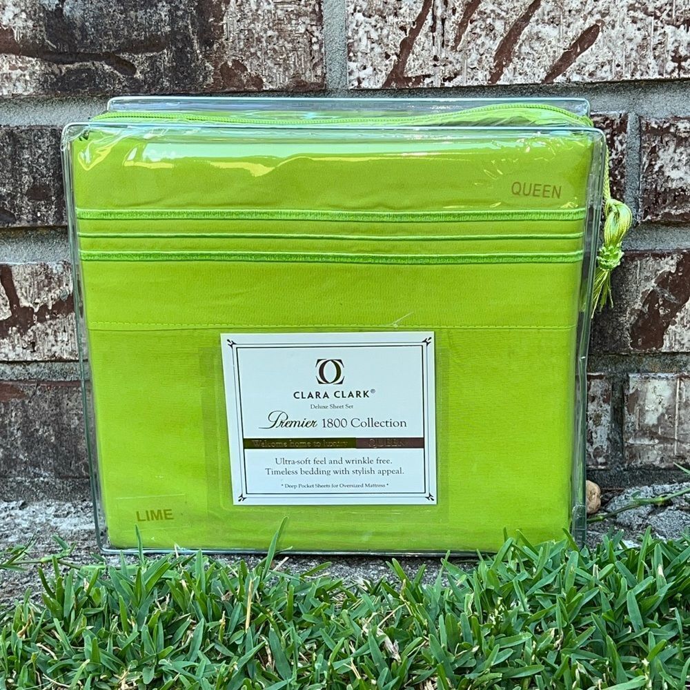 NEW 1800 Thread Count: LIME Color, Deep Pockets, Premier 4 Piece Bed Sheet Set